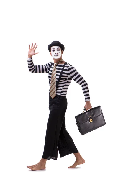 Mime with briefcase isolated on white background — Stock Photo, Image