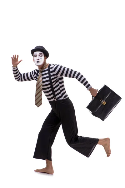 Mime with briefcase isolated on white background — Stock Photo, Image