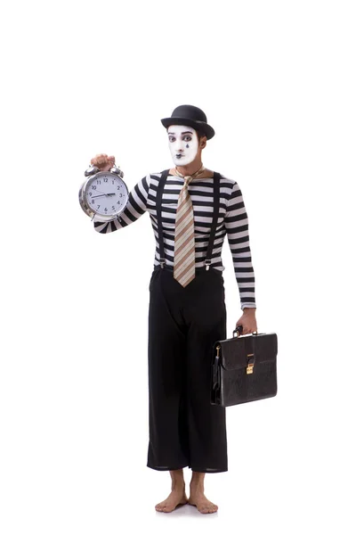 Mime dans le concept de gestion du temps isolé sur fond blanc — Photo