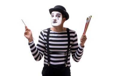 Beyaz arka plan üzerinde izole fırçalar tutan MIME 