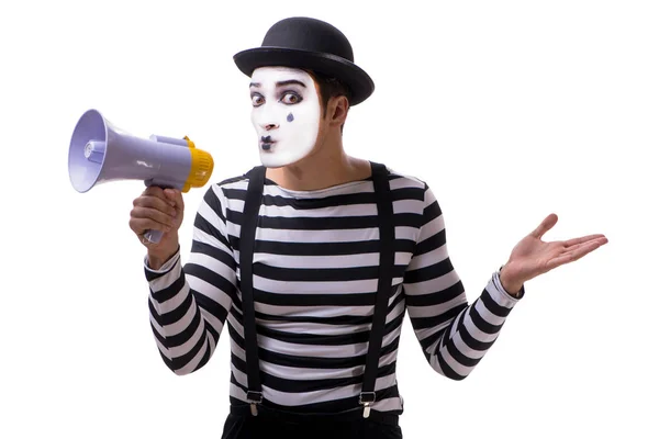 Mime with megaphone isolated on white background — Stock Photo, Image