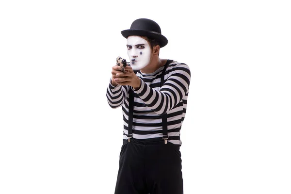 Mime mit Pistole isoliert auf weißem Hintergrund — Stockfoto