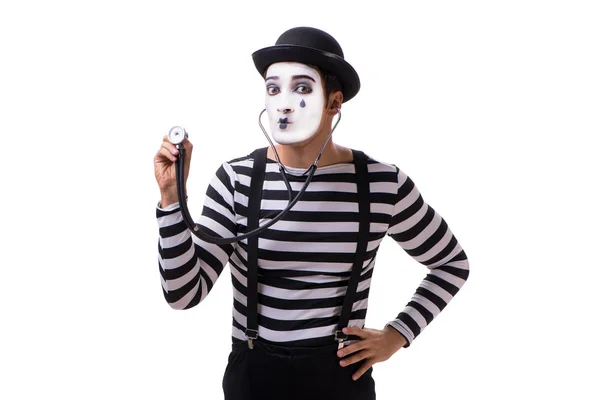 MIME met stethoscoop geïsoleerd op witte achtergrond — Stockfoto