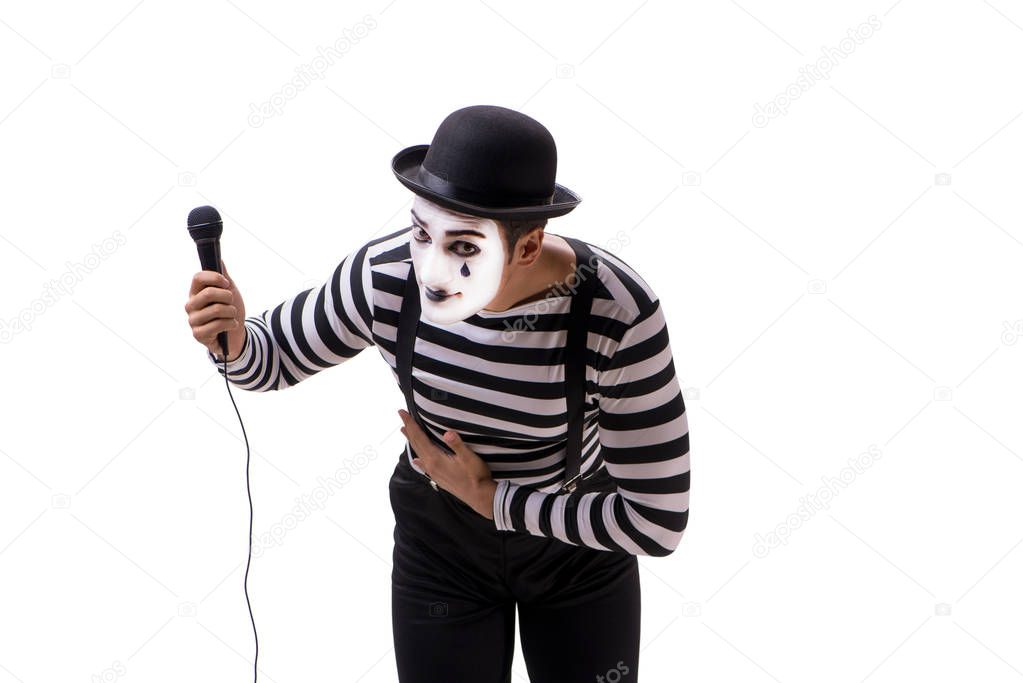 Mime singing isolated on white background