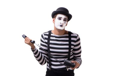 Beyaz arka plan üzerinde izole telefon ile mim