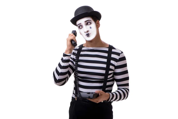 Mime avec téléphone isolé sur fond blanc — Photo