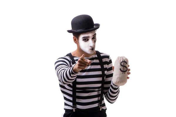 Mime mit Geldbeutel isoliert auf weißem Hintergrund — Stockfoto