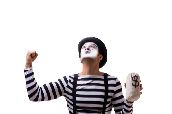 MIME met moneybag geïsoleerd op witte achtergrond — Stockfoto