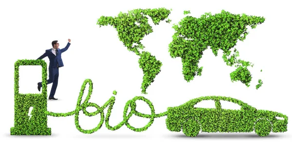Бизнесмен с автомобилем на биотопливе — стоковое фото