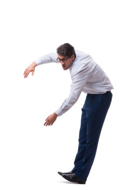 Beyaz arka plan üzerinde izole genç kukla işadamı