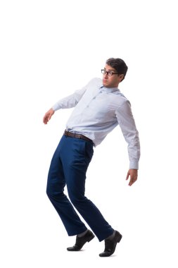 Beyaz arka plan üzerinde izole genç kukla işadamı