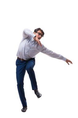 Beyaz arka plan üzerinde izole genç kukla işadamı