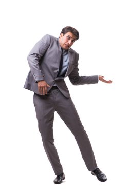 Beyaz arka plan üzerinde izole genç kukla işadamı