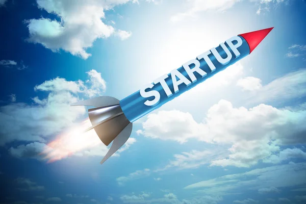 Rocket in business start-up koncepció - 3D-s renderelés — Stock Fotó