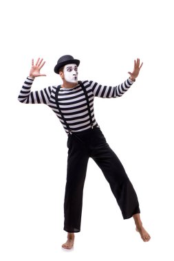 Genç pandomimci beyaz arkaplanda izole