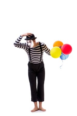 Beyaz arkaplanda izole edilmiş balonlu pandomim