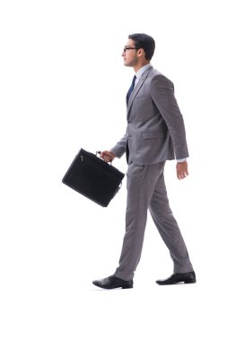 Evrak çantalı iş adamı beyaza izole edilmiş. 