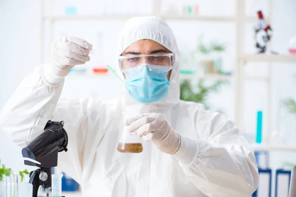 Bioquímico masculino trabalhando no laboratório em plantas — Fotografia de Stock