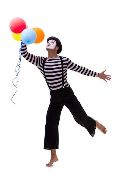 Mime mit Luftballons isoliert auf weißem Hintergrund — Stockfoto