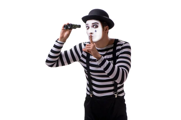 MIME met een verrekijker geïsoleerd op witte achtergrond — Stockfoto