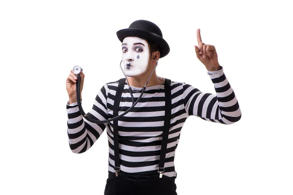 Mime mit Stethoskop isoliert auf weißem Hintergrund — Stockfoto