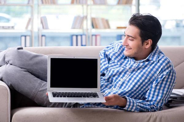 Caucasian Student Laptop Preparing University Exams — Stock Photo, Image