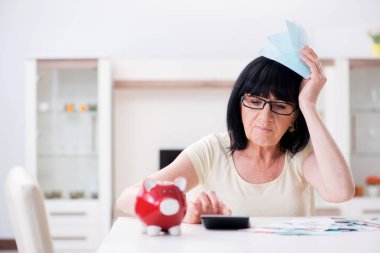 Faturalarını ödemeye çalışan olgun bir kadın.