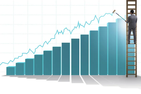 Biznesmen wspinający się w kierunku wzrostu statystyki — Zdjęcie stockowe
