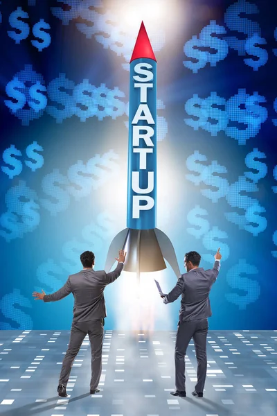 Start-up concept with rocket and businessman — Stock Photo, Image