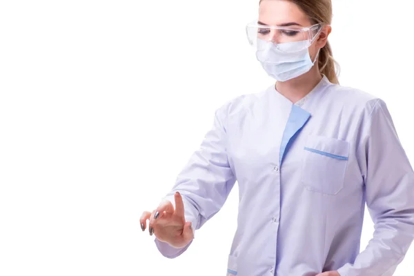 Jonge vrouw arts geïsoleerd op witte achtergrond — Stockfoto