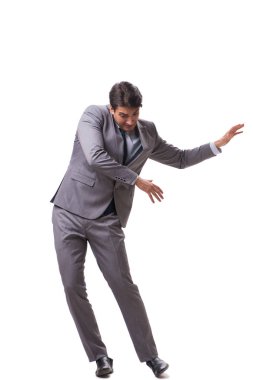 Beyaz arka plan üzerinde izole genç kukla işadamı