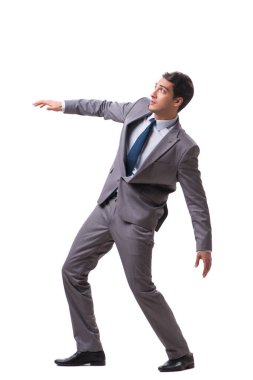 Beyaz arka plan üzerinde izole genç kukla işadamı