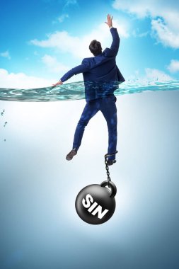 Businessman drowning under the burden of sin and guilt clipart