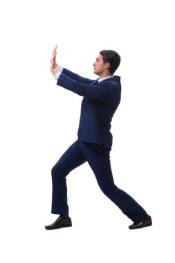 Genç işadamı beyaz arka planda izole edilmiş 