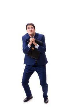 Genç işadamı beyaz arka planda izole edilmiş 