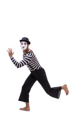 Genç pandomimci beyaz arkaplanda izole