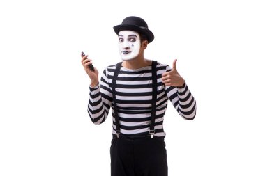 Beyaz arka plan üzerinde izole telefon ile mim