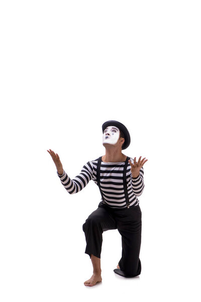 Young mime isolated on white background