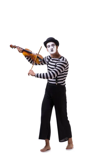 Mime spielt Geige isoliert auf Weiß — Stockfoto