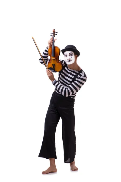 Mime playing violin isolated on white — Stock Photo, Image