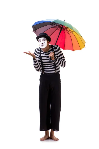 Mime mit Regenschirm isoliert auf weißem Hintergrund — Stockfoto