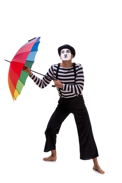 Beyaz arkaplanda şemsiyesi olan pandomim — Stok fotoğraf