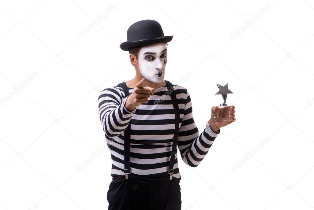 Mime with star award isolated on white background