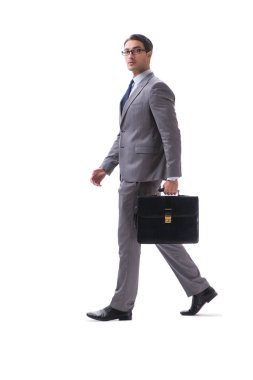 Evrak çantalı iş adamı beyaza izole edilmiş. 