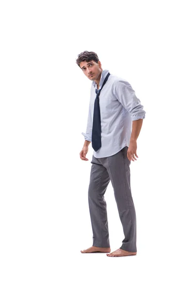 Barefooted businessman isolated on white background — Stock Photo, Image