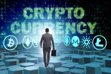 Çeşitli kripto para birimleri ve iş adamları kavramı
