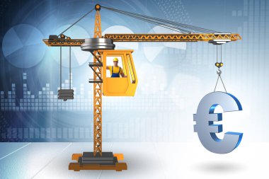 Euro para birimi iş kavramı içinde kaldırma İnşaat Vinç