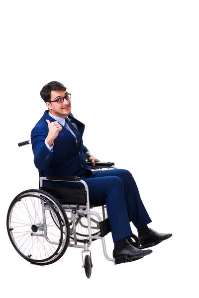 Biznesmen z wózka inwalidzkiego na białym tle — Zdjęcie stockowe