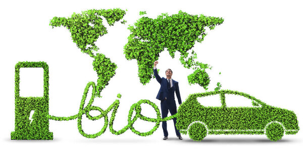 Businessman with car powered with biofuel