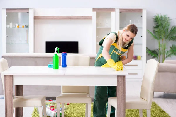 Professional cleaner cleaning apartment furniture — Stock Photo, Image